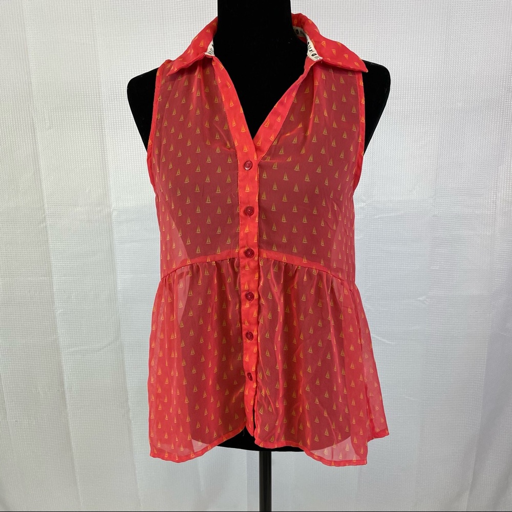 Roxy Pink Transparent Sleeveless Blouse with Sailboats